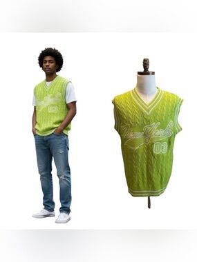 DELF USA Sweater Vest Bright Neon Green Size XLarge New York 03 Vintage Hip Hop